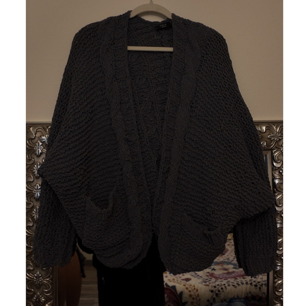 VICI Charcoal Gray Chunky Cable Knit Oversized Slouchy Cardigan Sweater M h5